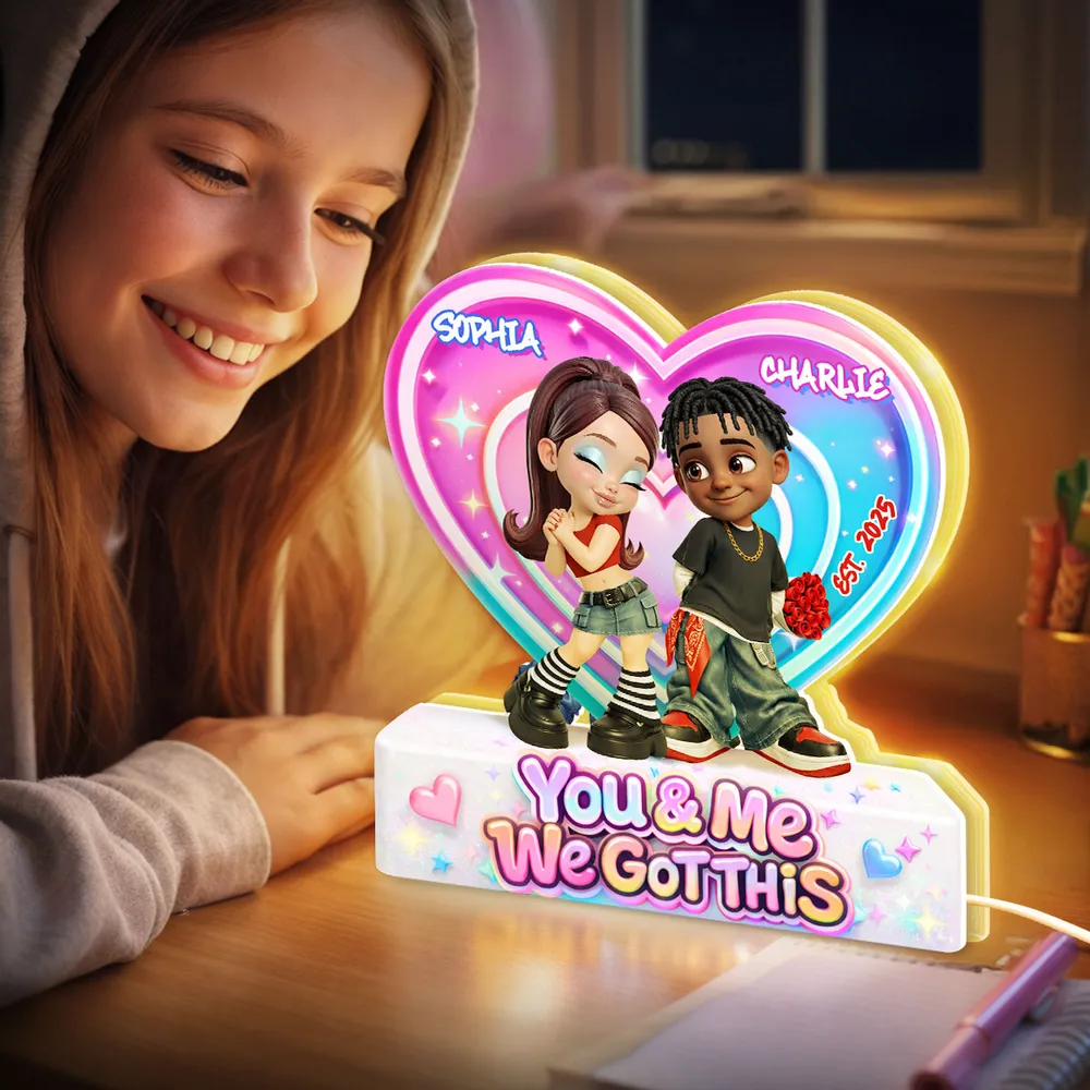 Personalized You & Me We Got This Heart Acrylic Light Box, Cute Cartoon Couple Bedroom Glow, Unique Gift for Him or Her - Image 2