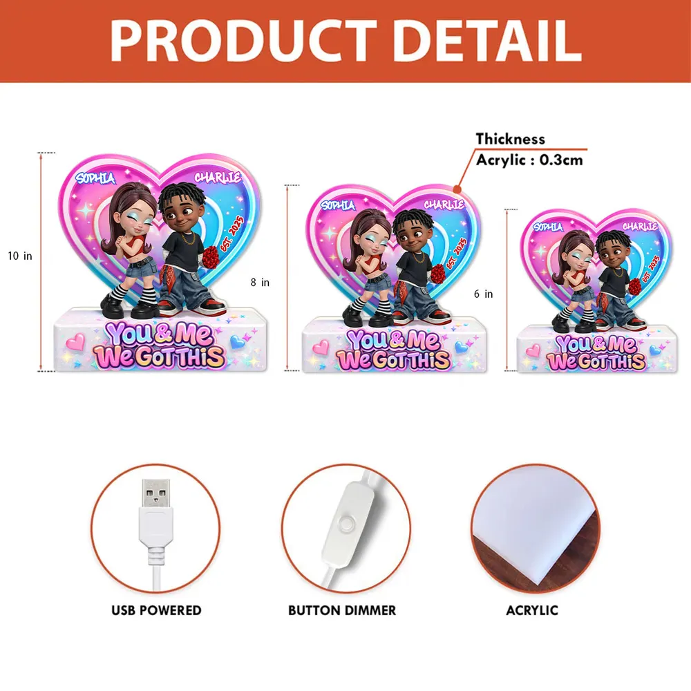 Personalized You & Me We Got This Heart Acrylic Light Box, Cute Cartoon Couple Bedroom Glow, Unique Gift for Him or Her - Image 4