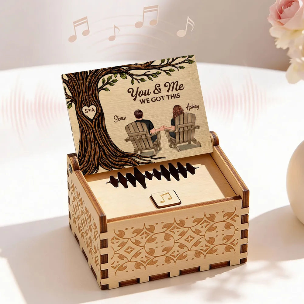 Personalized Wooden Music Box with You & Me Couple Under Tree Scene, Sweet Romantic Keepsake, Unique Gift for Couples - Image 2