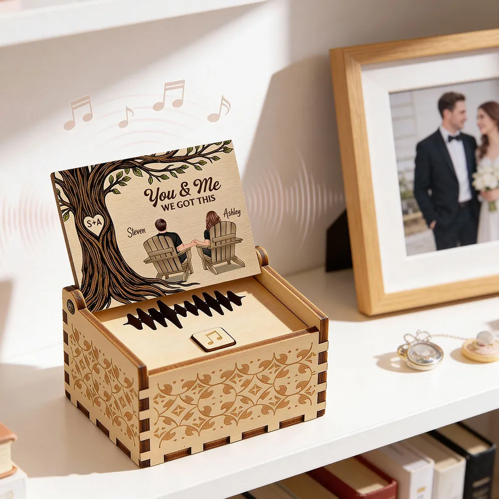 Personalized Wooden Music Box with You & Me Couple Under Tree Scene, Sweet Romantic Keepsake, Unique Gift for Couples - Image 3