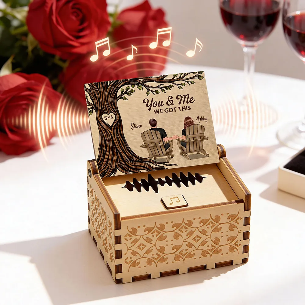 Personalized Wooden Music Box with You & Me Couple Under Tree Scene, Sweet Romantic Keepsake, Unique Gift for Couples - Image 6