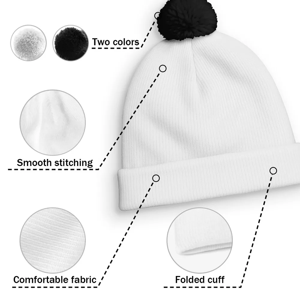 Dog Dad Bobble Beanie Hat, Custom Cartoon Owner Sitting with Pup on Black Plaid, Cozy Everyday Gift - Image 5