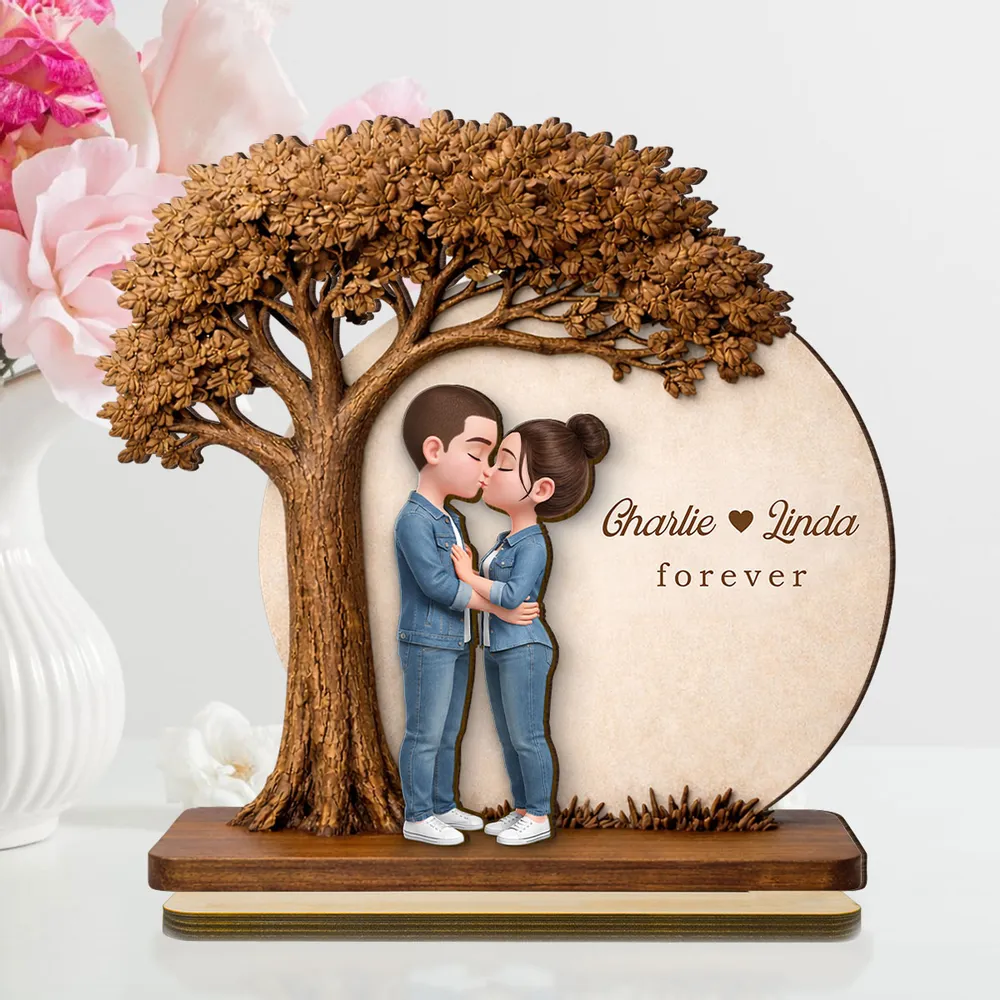 2-Layer Wooden Plaque Personalized Couple Love Tree Design Sweet Romantic Display for Bedroom or Living Room Unique Gift - Image 2