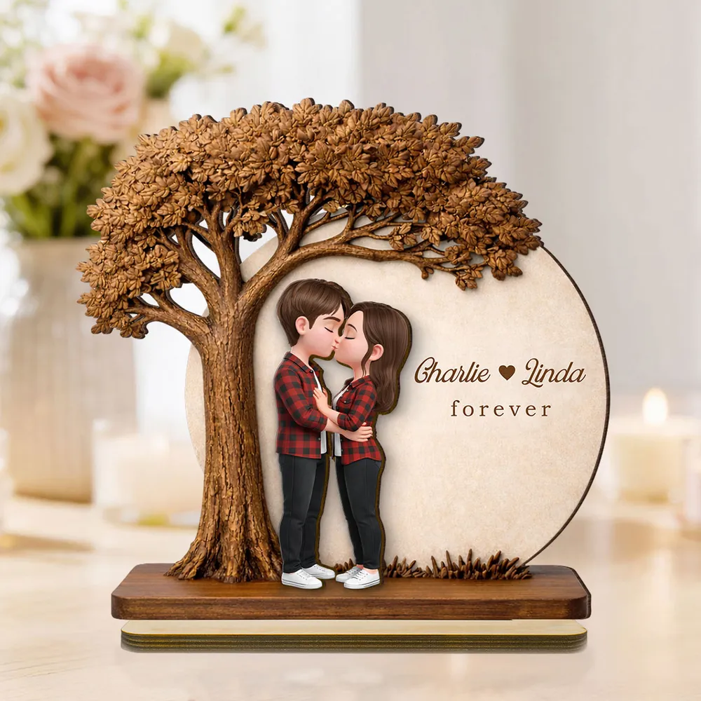 2-Layer Wooden Plaque Personalized Couple Love Tree Design Sweet Romantic Display for Bedroom or Living Room Unique Gift - Image 3
