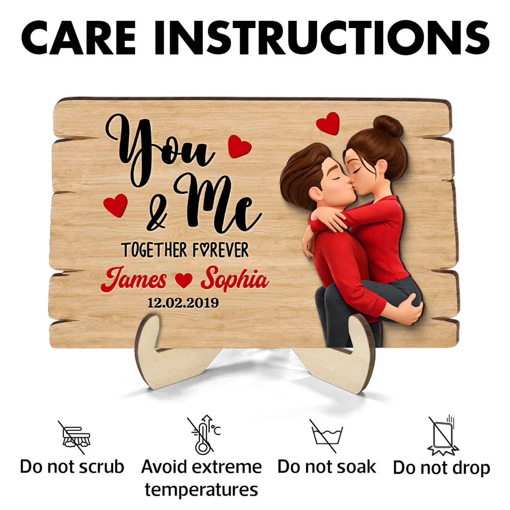 Personalized You & Me 2-Layer Wooden Plaque for Couple, Kissing Hug Design, Sweet Heart Gift for Him or Her - Image 7
