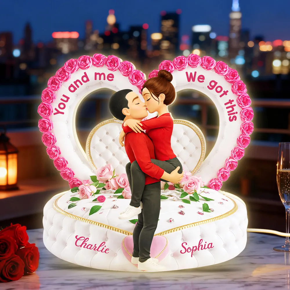 Personalized Acrylic Light Box Romantic Heart Couple Kissing with Roses Bedroom Decor Unique Gift for Her or Him - Image 4
