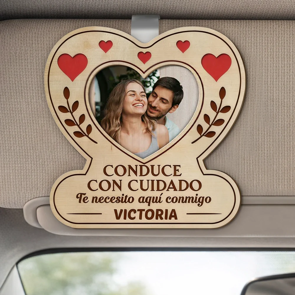 Personalized Heart Photo 2-Layer Wooden Car Visor Clip for Couples, Sweet Romantic Reminder, Unique Gift for Him or Her - Image 2