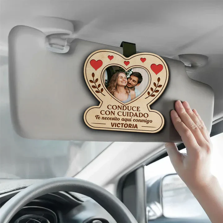 Personalized Heart Photo 2-Layer Wooden Car Visor Clip for Couples, Sweet Romantic Reminder, Unique Gift for Him or Her - Image 4