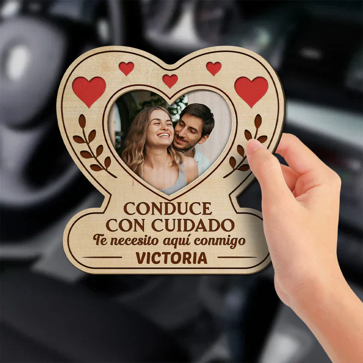 Personalized Heart Photo 2-Layer Wooden Car Visor Clip for Couples, Sweet Romantic Reminder, Unique Gift for Him or Her - Image 5