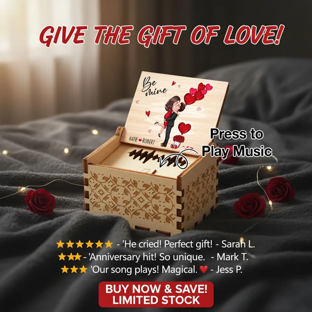 Personalized Wooden Music Box with Kissing Couple & Hearts Romantic Unique Gift for Him or Her - Image 5