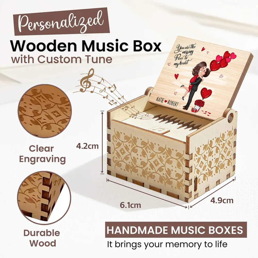 Personalized Wooden Music Box with Kissing Couple & Hearts Romantic Unique Gift for Him or Her - Image 6