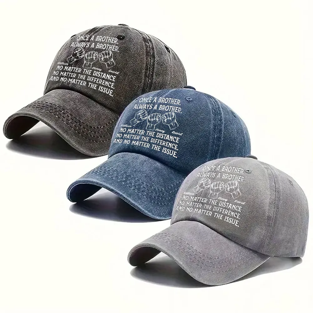 Washed Denim Baseball Cap Personalized for Brothers - Once A Brother Always A Brother Message, Casual Everyday Unique Gift - Image 4