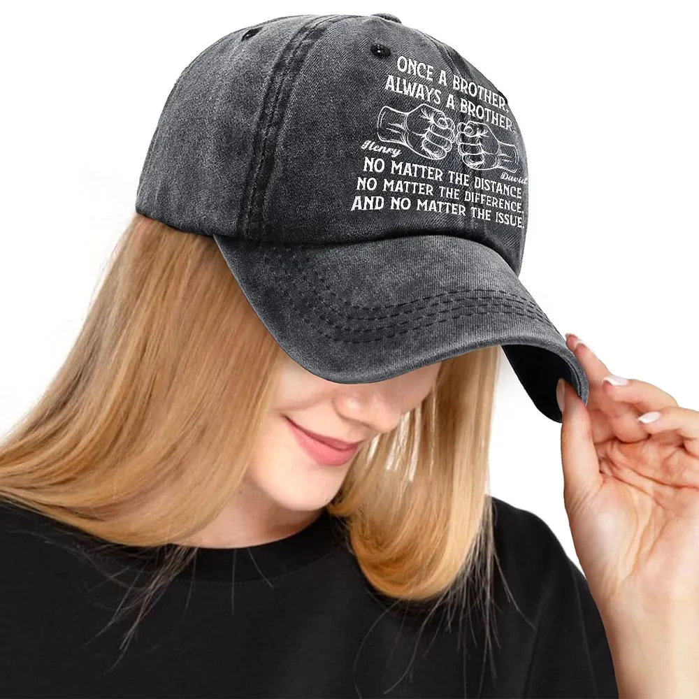 Washed Denim Baseball Cap Personalized for Brothers - Once A Brother Always A Brother Message, Casual Everyday Unique Gift - Image 5