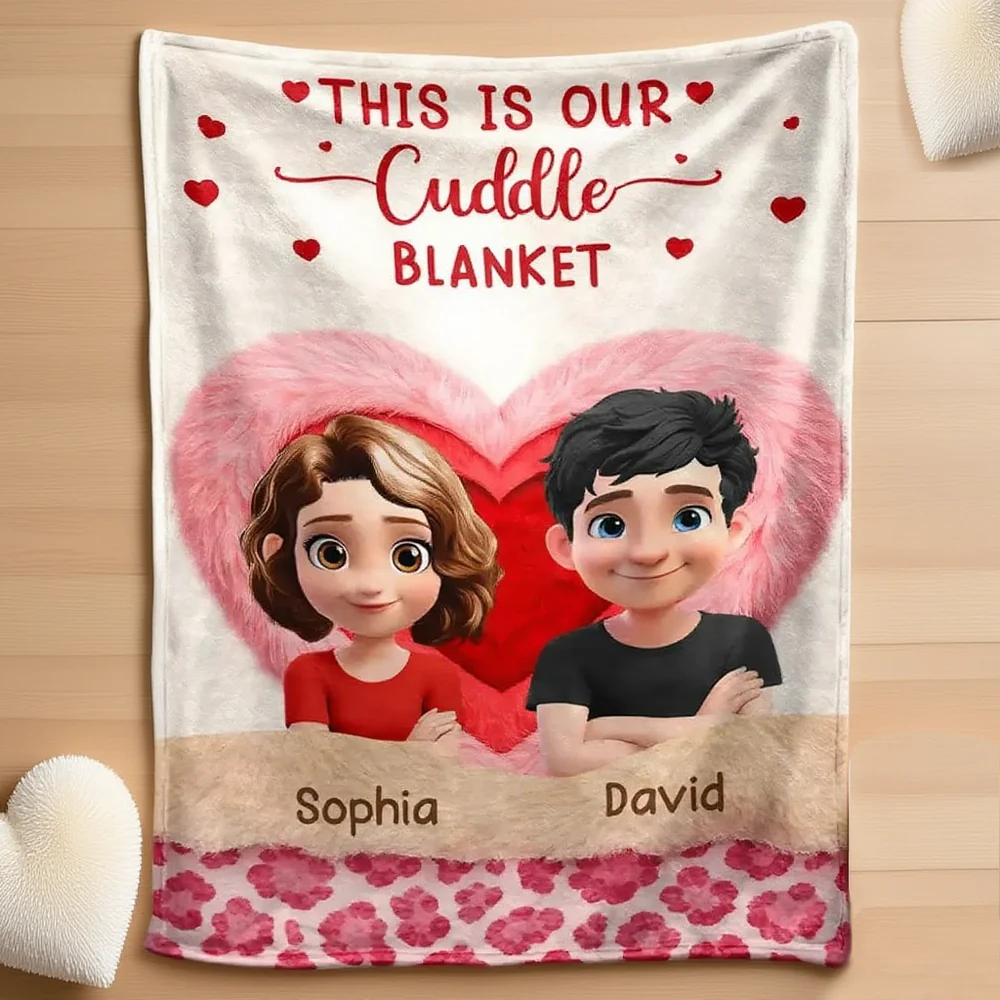 This Is Our Cuddle Blanket Personalized Fleece Blanket with Adorable Couple Illustration - Sweet Cozy Gift for Couples