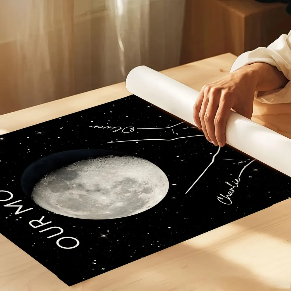 Personalized Moon Phase Couple Holding Hands Line Art Poster, Romantic Starry Night Wall Decor, Unique Gift - Image 3