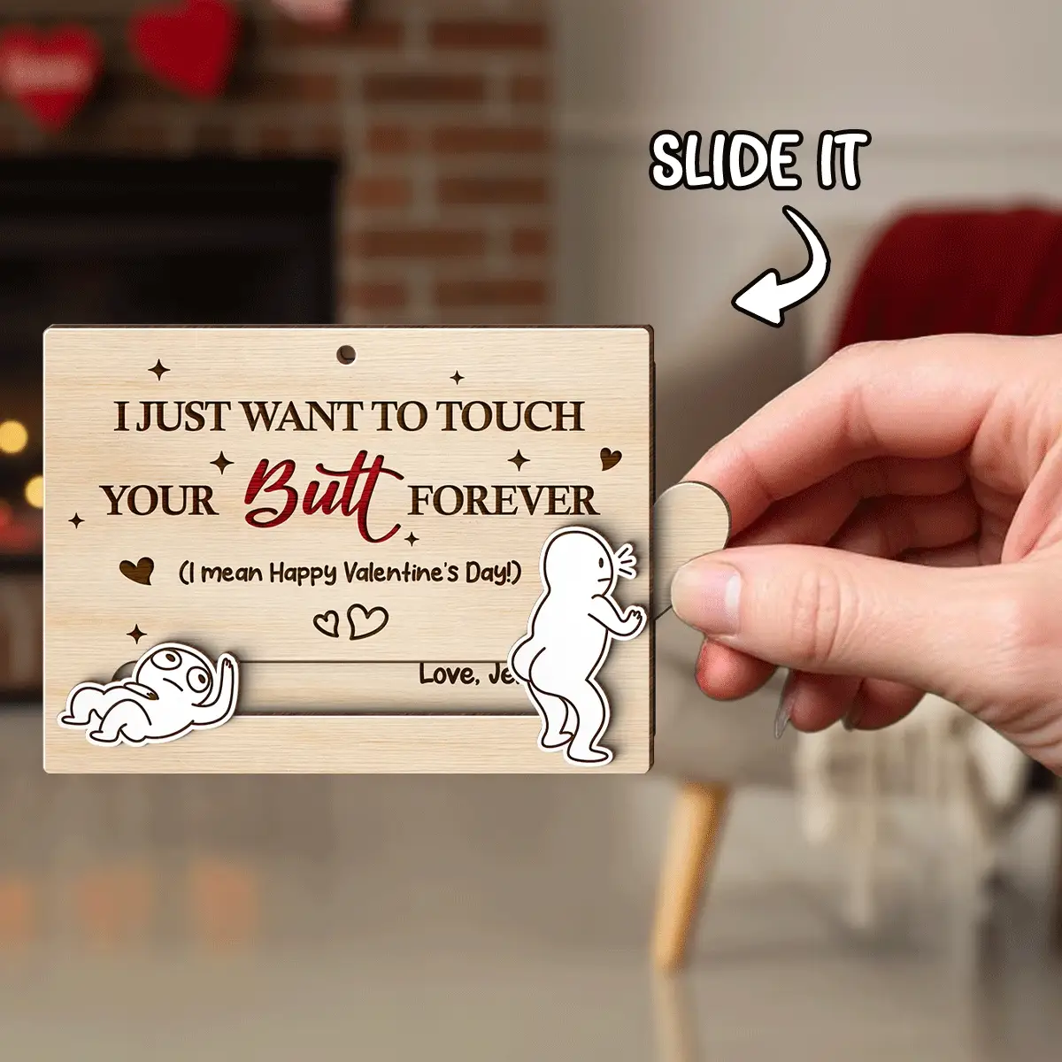 Personalized Wooden Sliding Ornament Funny Butt Quote for Couples - Unique Valentine's Day Gift for Him or Her - Image 2