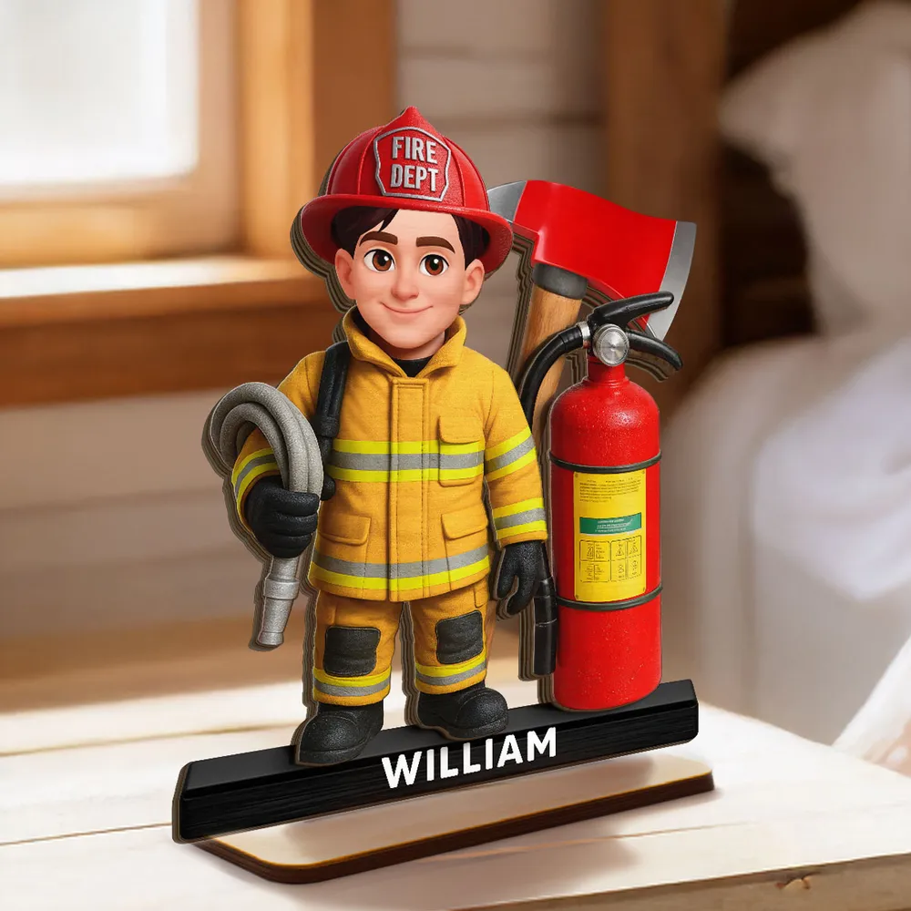 Personalized Firefighter 2-Layer Wooden Plaque with Fire Axe and Extinguisher Desk Decor Unique Gift for Firefighters - Image 3