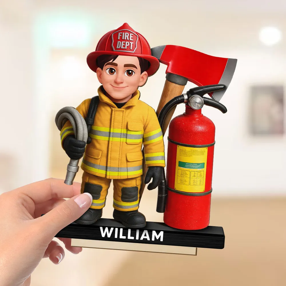 Personalized Firefighter 2-Layer Wooden Plaque with Fire Axe and Extinguisher Desk Decor Unique Gift for Firefighters - Image 6
