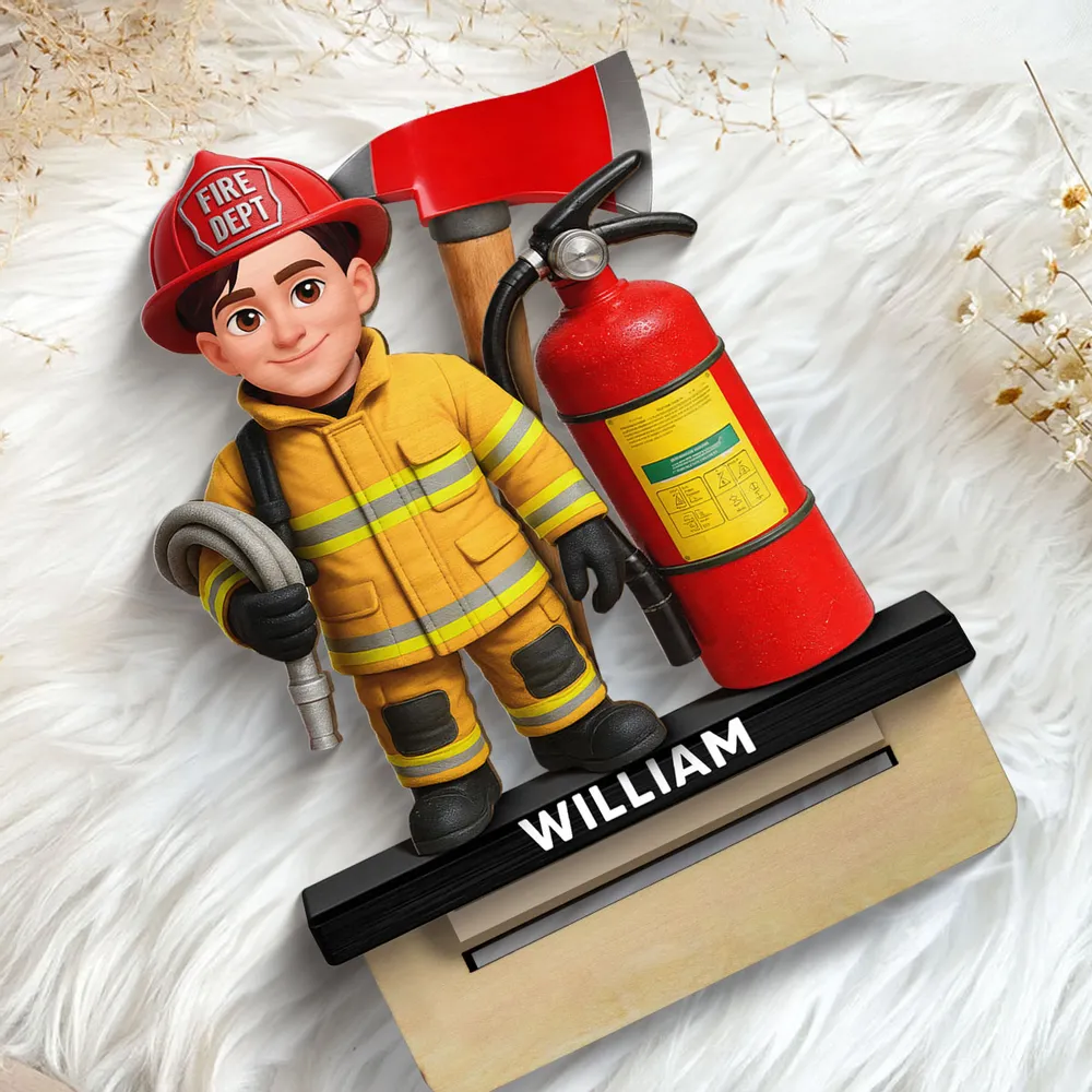 Personalized Firefighter 2-Layer Wooden Plaque with Fire Axe and Extinguisher Desk Decor Unique Gift for Firefighters - Image 7