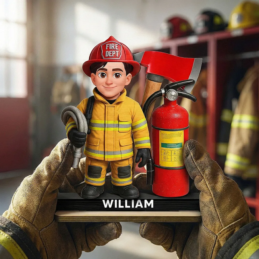 Personalized Firefighter 2-Layer Wooden Plaque with Fire Axe and Extinguisher Desk Decor Unique Gift for Firefighters - Image 8