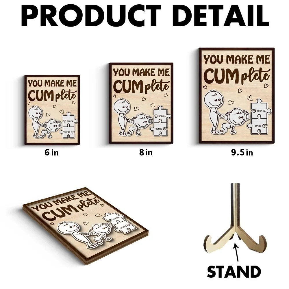 Personalized 2-Layer Wooden Plaque Funny You Make Me Cumplete Puzzle Couple Gift for Bedroom Decor & Laughs - Image 4