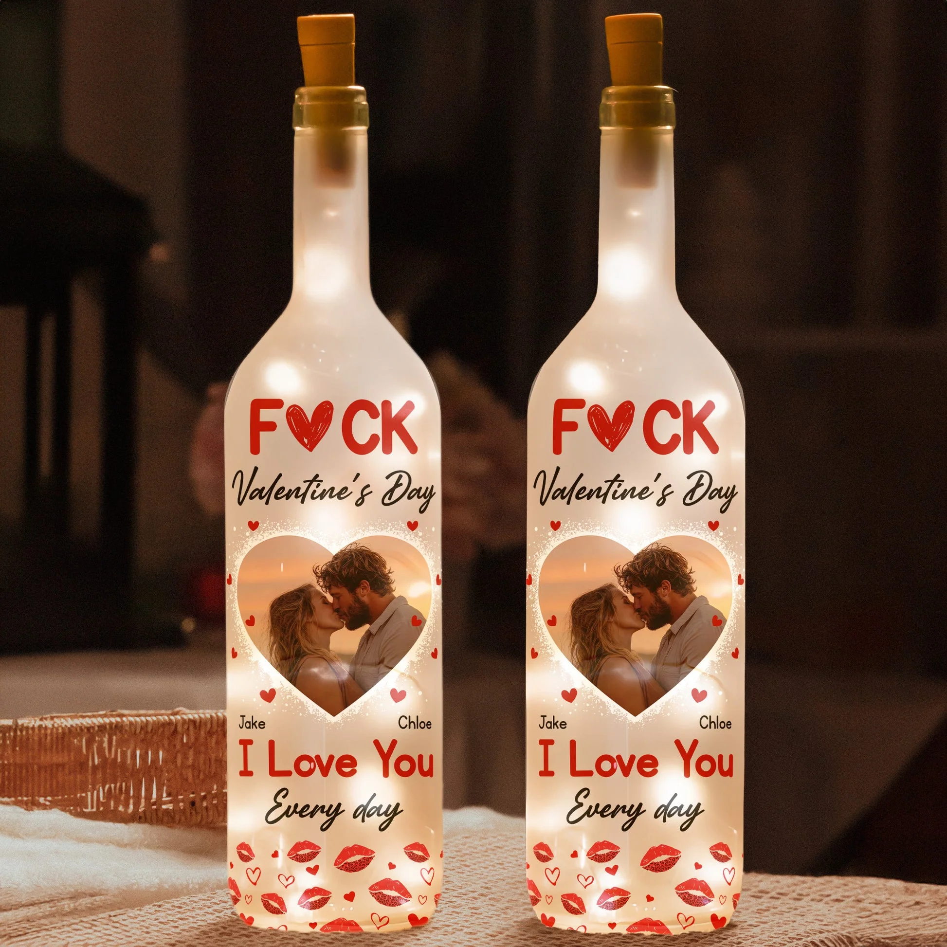 I Love You Every Day Photo Bottle Lamp, Heart Couple Kiss Warm Glow Decor, Unique Valentine's Day Gift - Image 2
