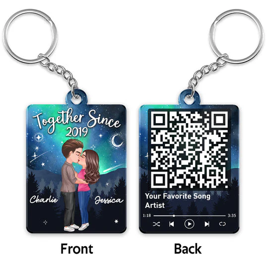 Acrylic Keychain Personalized with Starry Galaxy Kissing Couple and Favorite Song QR Code Style, Sweet Couple Gift for Her - Image 7