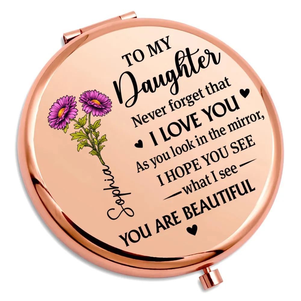 Personalized Daughter Message Metal Compact Mirror Floral Quote Pocket Keepsake Unique Gift for Daughter - Image 3