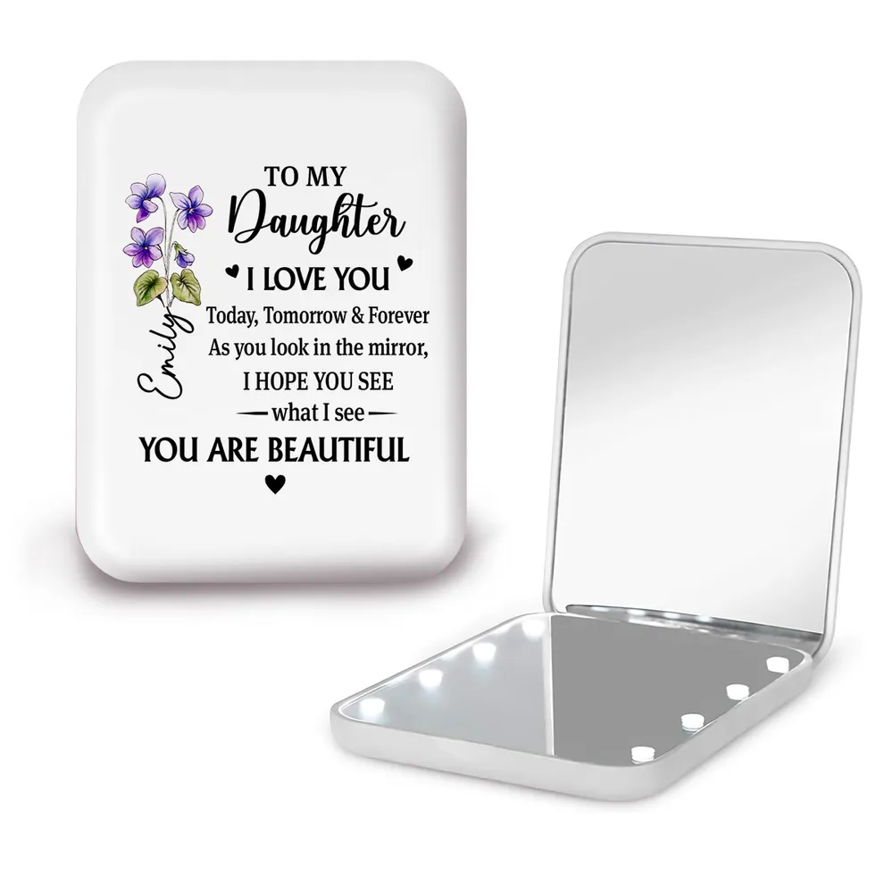 Personalized LED Pocket Mirror 'To My Daughter' Love Message - Unique Gift for Her, Daily Confidence Boost - Image 2
