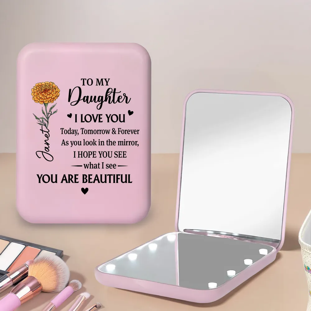 Personalized LED Pocket Mirror 'To My Daughter' Love Message - Unique Gift for Her, Daily Confidence Boost - Image 3