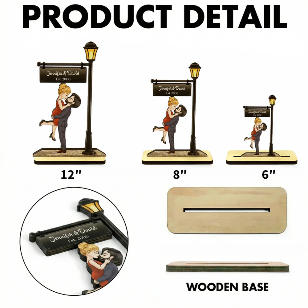 Personalized 2-Layer Wooden Plaque Kissing Couple Under Street Lamp - Romantic Home Display, Unique Gift for Wife or Husband - Image 4