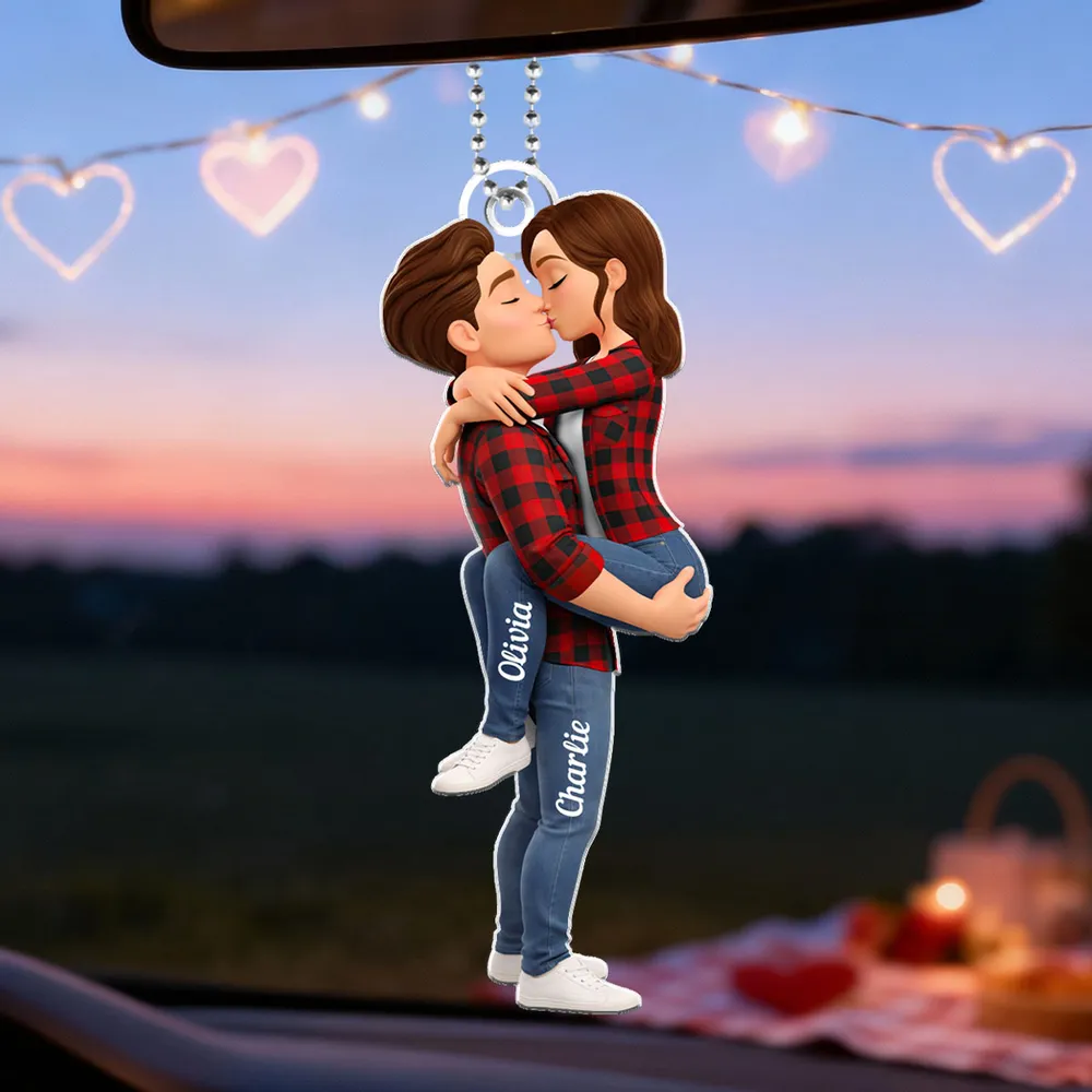 Personalized Kissing Couple Acrylic Car Hanger Cute Rearview Mirror Decor Unique Gift for Him or Her - Image 2