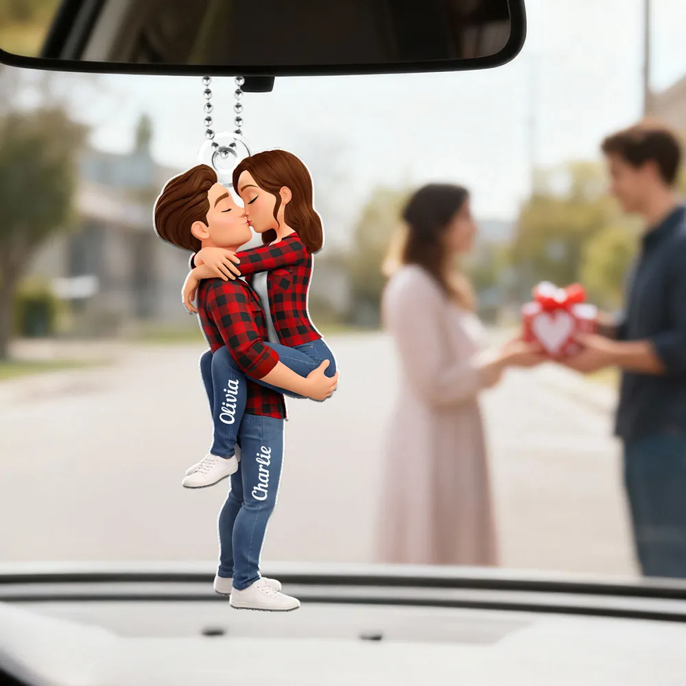 Personalized Kissing Couple Acrylic Car Hanger Cute Rearview Mirror Decor Unique Gift for Him or Her - Image 3
