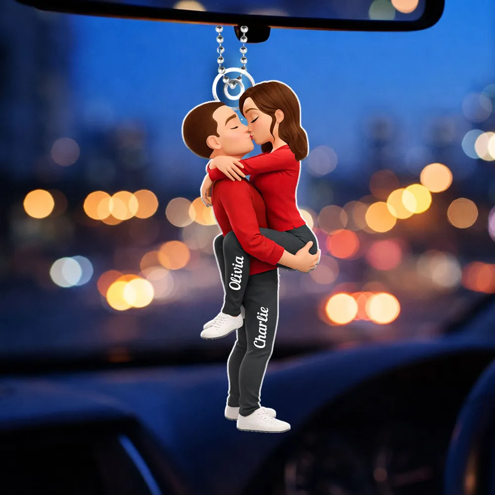 Personalized Kissing Couple Acrylic Car Hanger Cute Rearview Mirror Decor Unique Gift for Him or Her - Image 4
