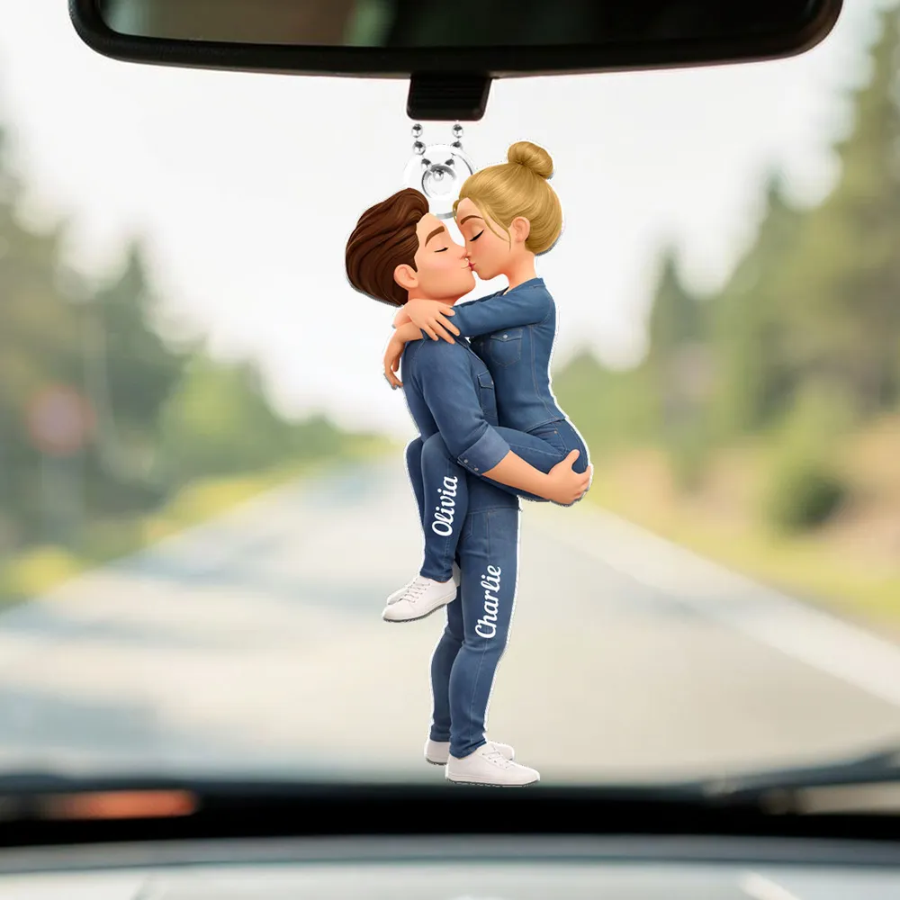 Personalized Kissing Couple Acrylic Car Hanger Cute Rearview Mirror Decor Unique Gift for Him or Her - Image 5