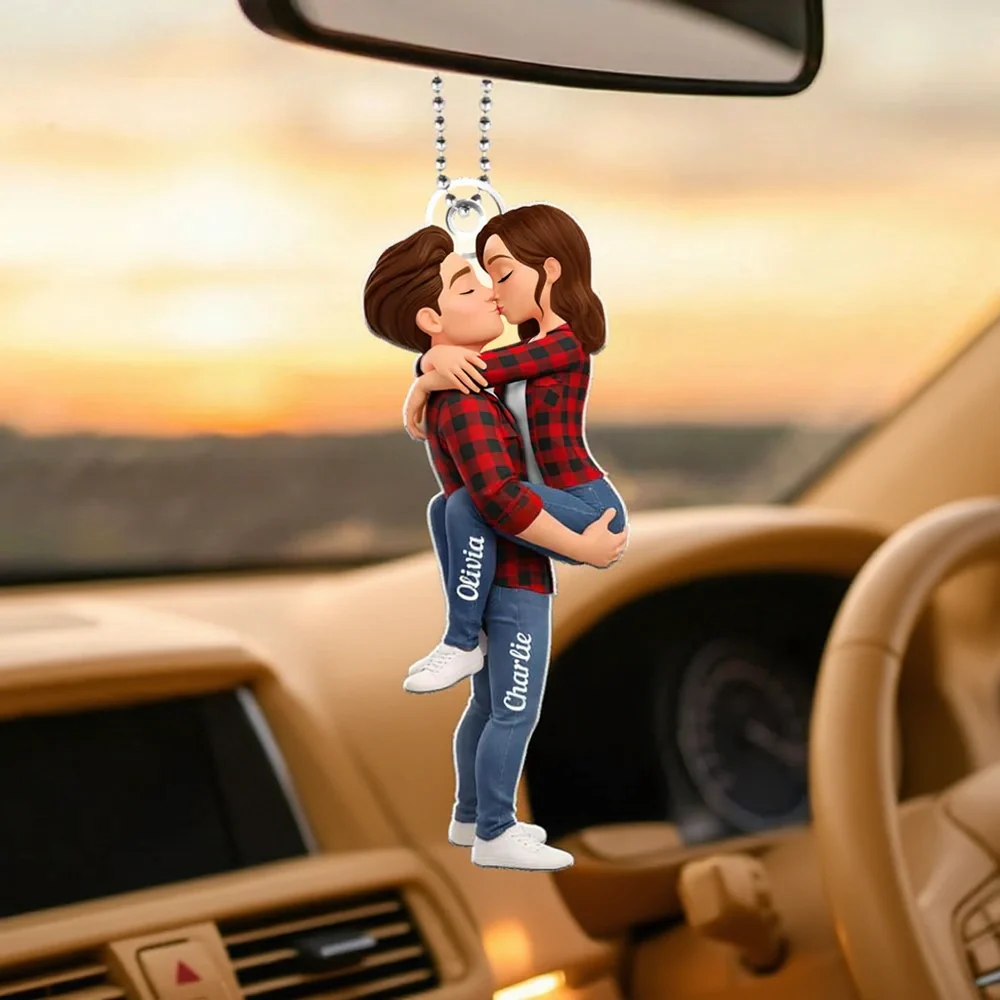 Personalized Kissing Couple Acrylic Car Hanger Cute Rearview Mirror Decor Unique Gift for Him or Her - Image 6
