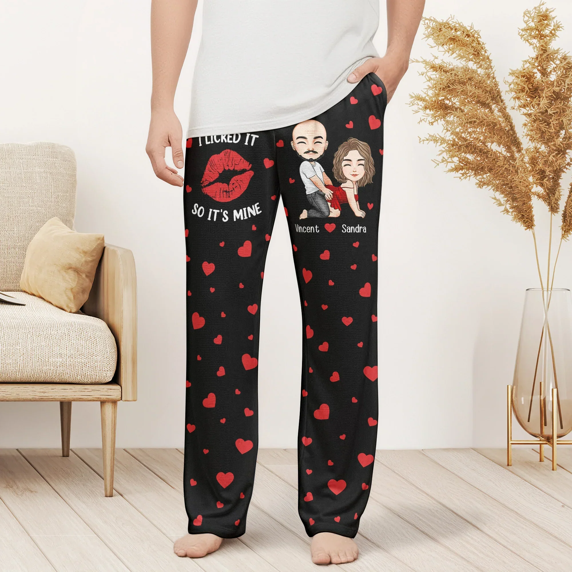 Printed Lounge Pants Personalized I Licked It So It's Mine Love Quote Cute Gift for Couples Funny Valentines Gift - Image 2