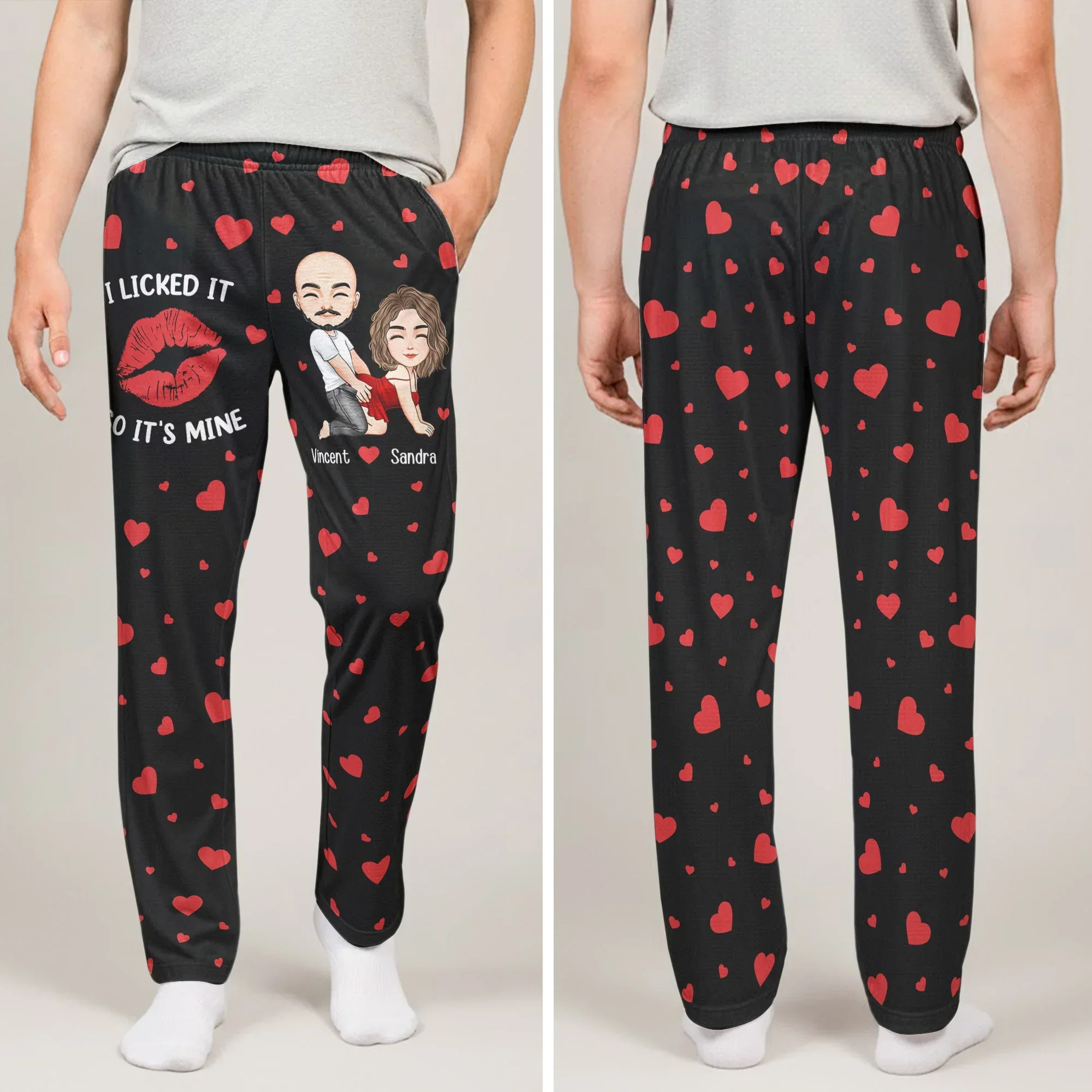 Printed Lounge Pants Personalized I Licked It So It's Mine Love Quote Cute Gift for Couples Funny Valentines Gift - Image 3