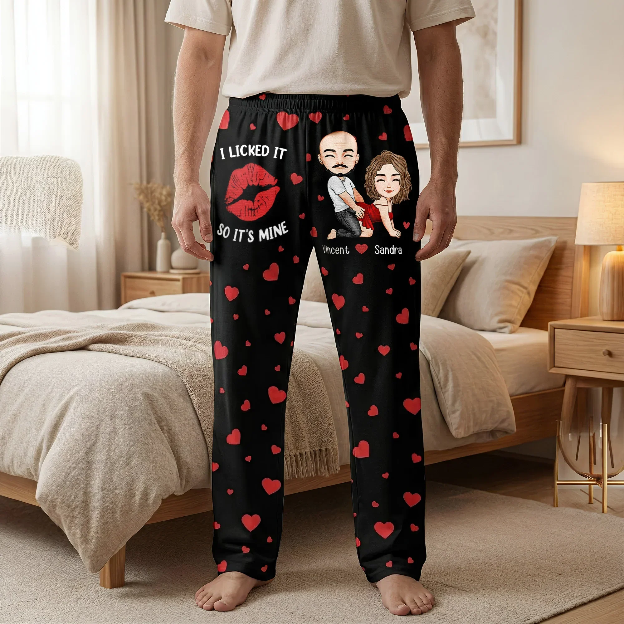 Printed Lounge Pants Personalized I Licked It So It's Mine Love Quote Cute Gift for Couples Funny Valentines Gift - Image 5