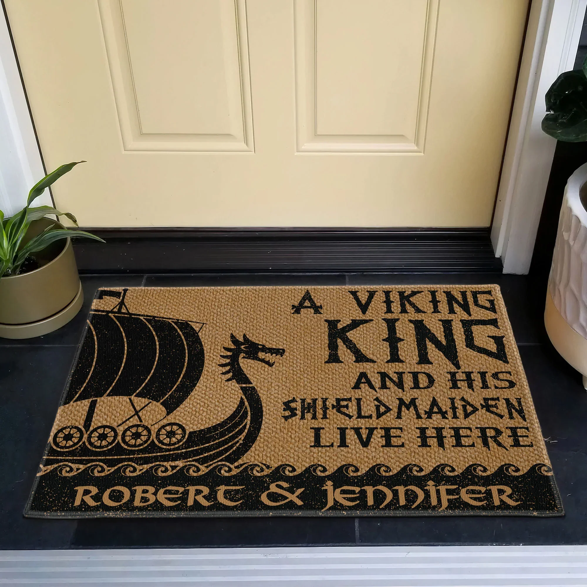 A Viking King And His Shieldmaiden Live Here Standard Doormat, Personalized Entryway Welcome Mat - Unique Gift - Image 3