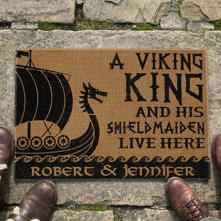 A Viking King And His Shieldmaiden Live Here Standard Doormat, Personalized Entryway Welcome Mat - Unique Gift - Image 4