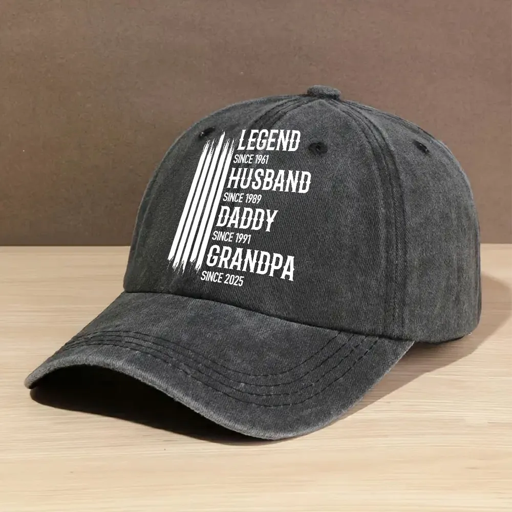 Personalized Washed Denim Baseball Cap 'Legend Husband Daddy Grandpa' Vintage Look Casual Gift for Dad - Image 2