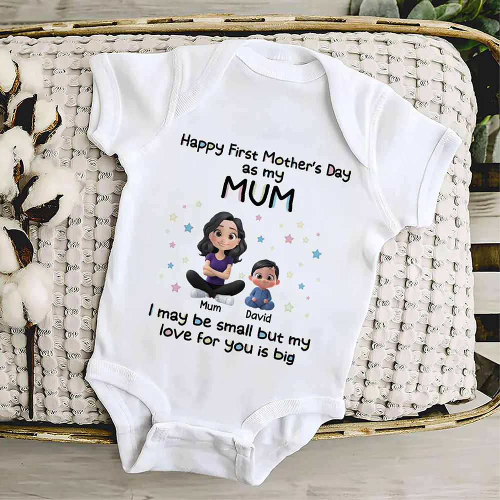 Personalized Short Sleeve Baby Onesie First Mother's Day Mom & Baby Cartoon Gift - Unique Photo Ready Keepsake - Image 5