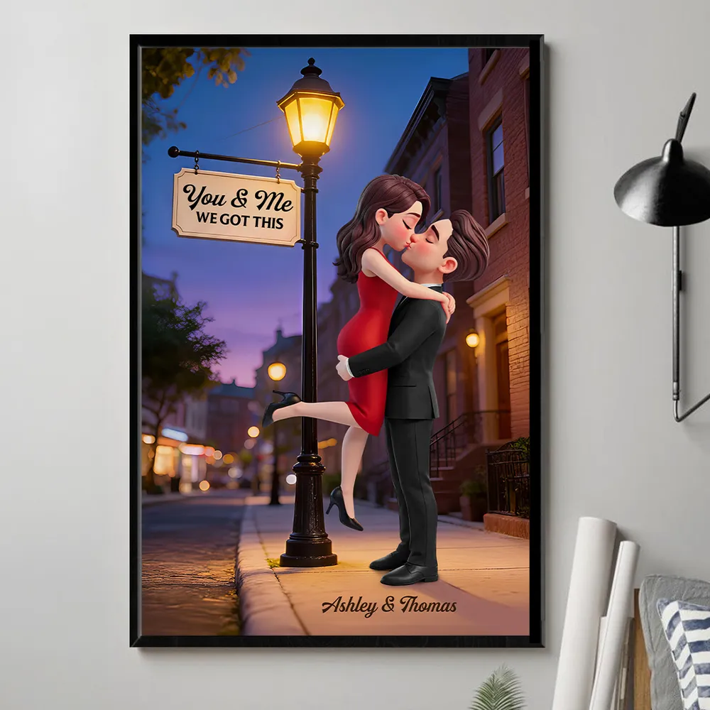 You & Me We Got This Street Lamp Couple Hug Poster, Personalized Modern Wall Decor, Sweet Gift for Couple - Image 2