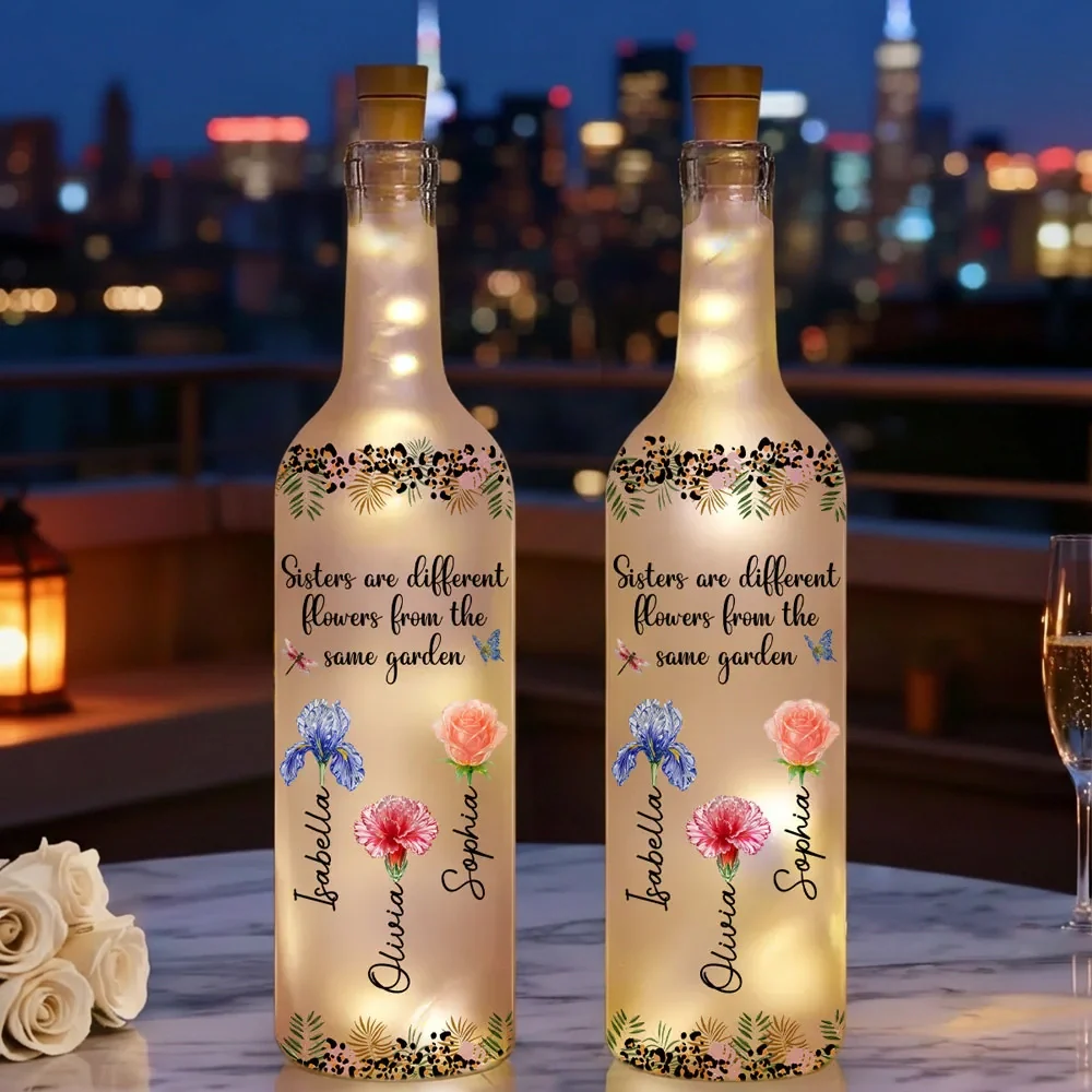 Sisters Are Different Flowers Bottle Lamp, Personalized Floral Bottle Lamp for Cozy Ambient Light, Thoughtful Gift for Sister