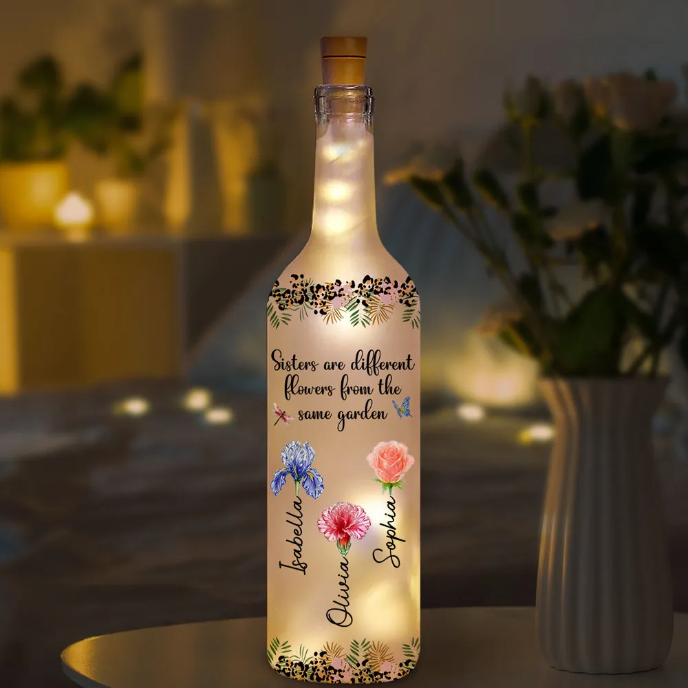 Sisters Are Different Flowers Bottle Lamp, Personalized Floral Bottle Lamp for Cozy Ambient Light, Thoughtful Gift for Sister - Image 2