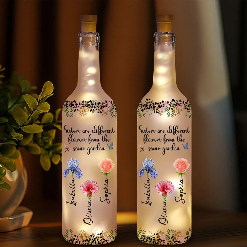 Sisters Are Different Flowers Bottle Lamp, Personalized Floral Bottle Lamp for Cozy Ambient Light, Thoughtful Gift for Sister - Image 3