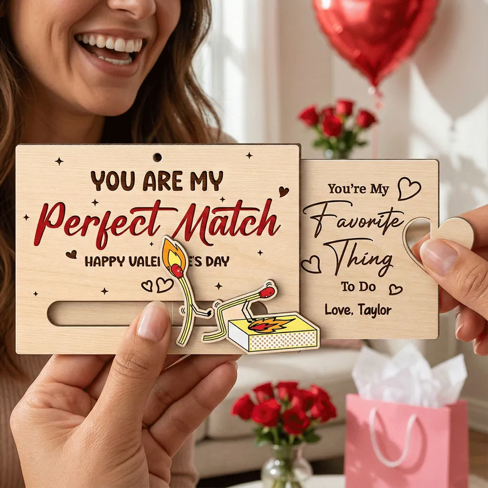 You're My Perfect Match Wooden Sliding Ornament, personalized couple Valentine's Day gift that's cute and funny - Image 2