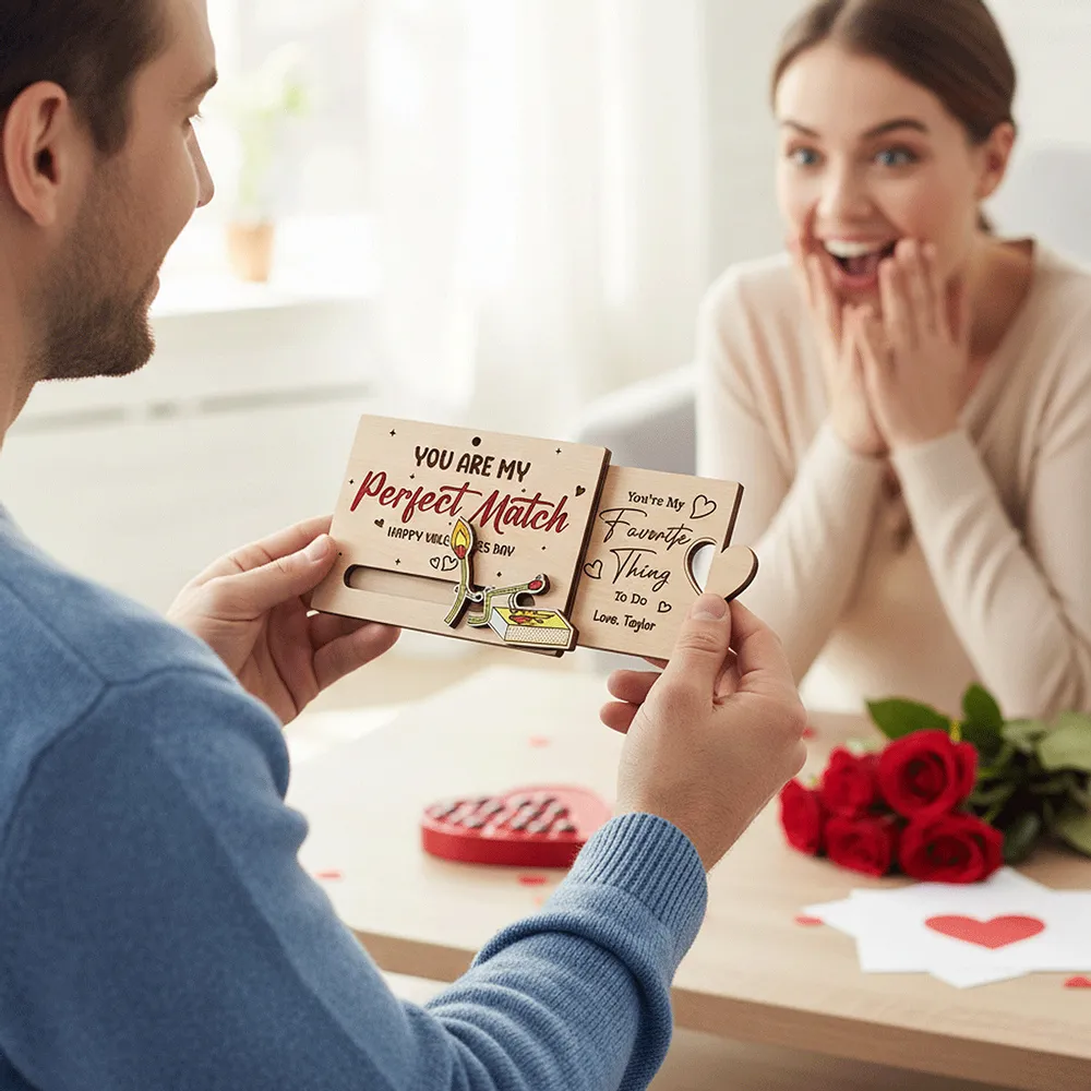 You're My Perfect Match Wooden Sliding Ornament, personalized couple Valentine's Day gift that's cute and funny - Image 6