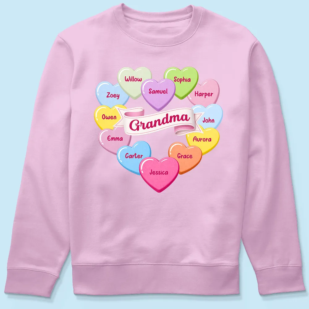 Personalized Grandma Classic Tee, Candy Heart Names Design for Valentine's Day, Unique Gift for Grandma - Image 5